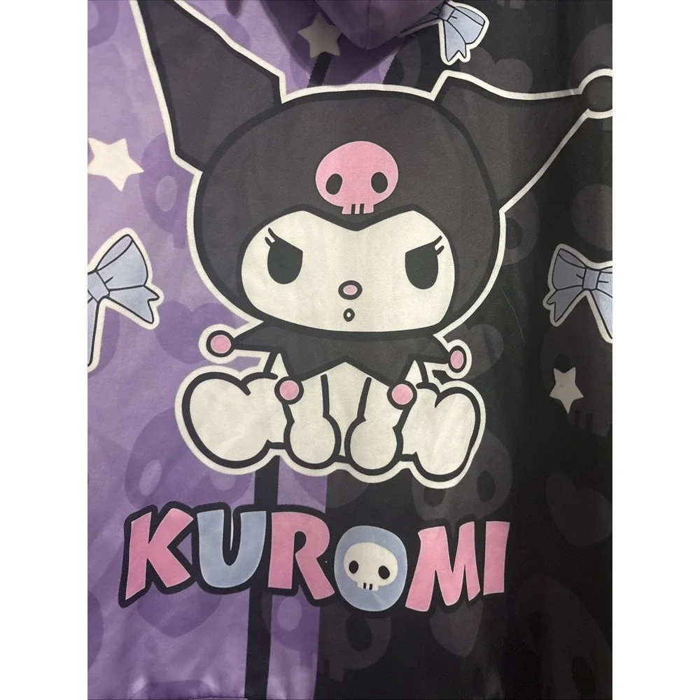 💜 Sanrio Character KUROMI Pull-Over HOODIE w/ EARS ~ Purple & Black‎ Sz Large